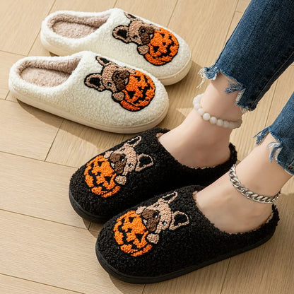 Christmas Elk Cotton Slippers For Women Men Winter Cute Cartoon Slippers Indoor Non Slip Couple Floor Slides Home Plush Shoes
