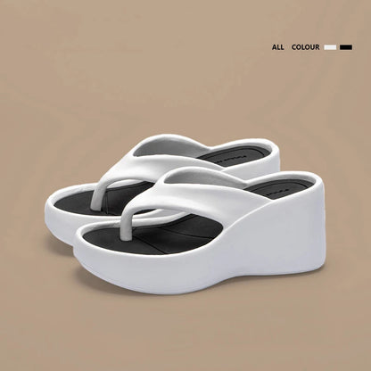 Women's Clip Toe Wedge Flip Flops 2024 Summer Chunky Platform Beach Sandals Woman Thick Sole High Heeled Eva Slippers Slides