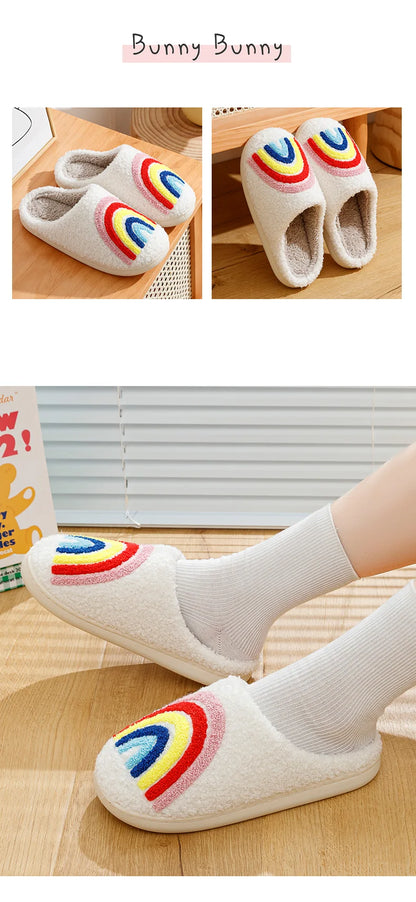 Rainbow Women's Slippers Fluffy Cushion Fashion Slides Cute Women Comfortable Houseshoes Good Vibes Winter Toe Wrap Shoes