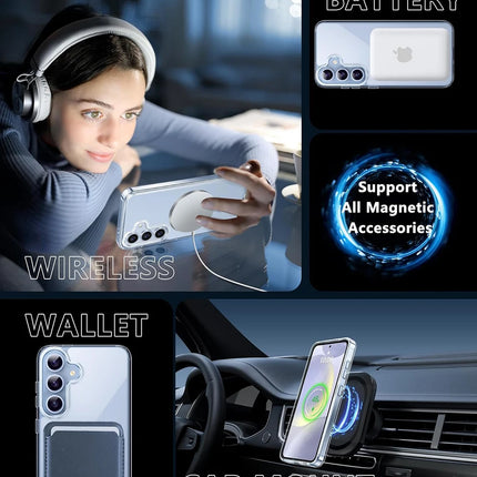 Strong Magnetic For Magsafe Wireless Charging Case For Samsung Galaxy S24 S23 S22 S21 FE Ultra Plus Hybrid Hard Cover Clear Soft