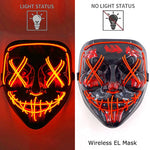 Wireless Neon LED Purge Mask Glow in The Dark Cosplay Horror Mask Halloween Masquerade Party Masks Glowing Funny Dress Up