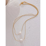 Yhpup Tarnish Free Natural Pearl Beads Chic Exquisite Necklace Thin Chain Stainless Steel Minimalist Charm Collar Jewelry Women