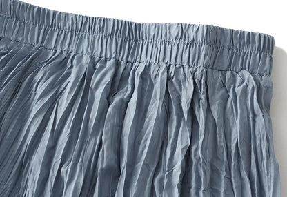 UCXQ Simple Luxury Multi Solid Colors Pleated Skirt For Women's Large Hem Folds A-line Skirts Female 2024 Spring Autumn 23A7004