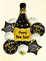 10pcs Happy New Year Champagne Bottle Balloon Set New Year Party Decorations Navidad 2024