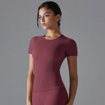 Women Running Sports T Shirt Summer Short Sleeve Round Neck Breathable Stretchy GYM Yoga Slim Fitness Active Top Tee