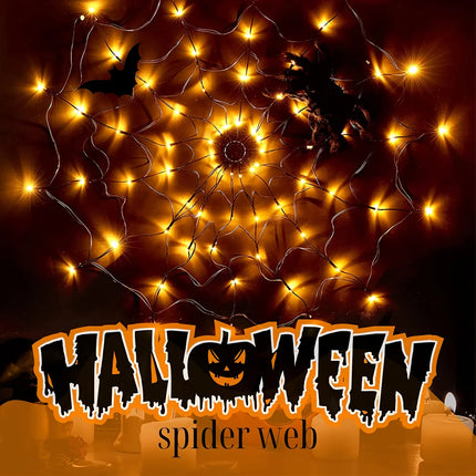 Halloween Spider Web Light w/ Giant Spider - 8 Modes, Remote Control, USB Powered for Spooky Indoor Outdoor Decor