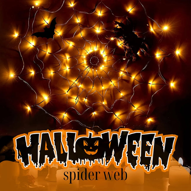 Halloween Spider Web Light w/ Giant Spider - 8 Modes, Remote Control, USB Powered for Spooky Indoor Outdoor Decor
