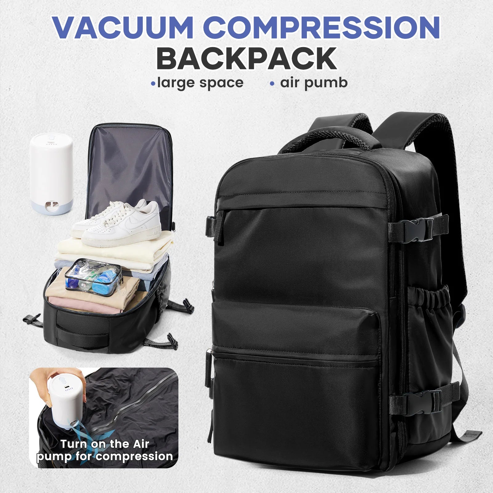 Vacuum Backpack Travel Bag for Men Large Capacity Backpack Business Laptop Backpack Women Men Expandable Backpack School Bag