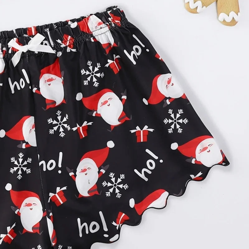 New Women's Christmas Pajama Set Thin Suspender Top with Santa Claus Printed Shorts Casual Homewear Suspender Shorts