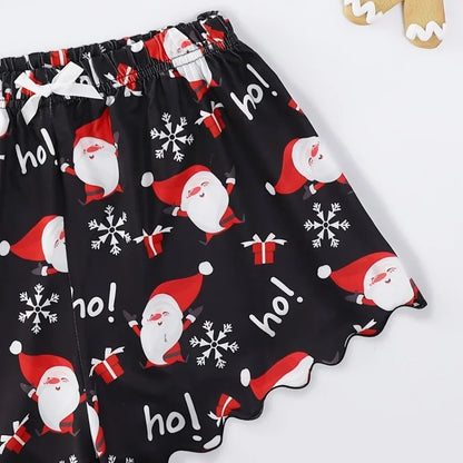 New Women's Christmas Pajama Set Thin Suspender Top with Santa Claus Printed Shorts Casual Homewear Suspender Shorts