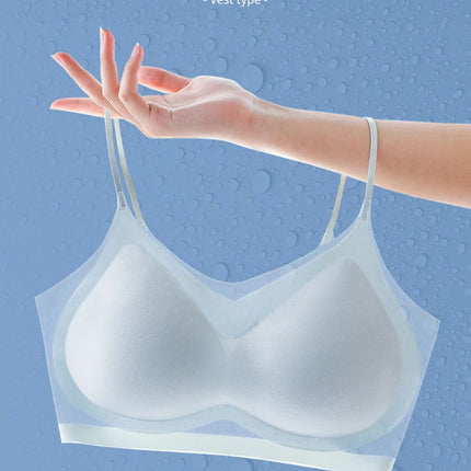 Ultra-thin Ice Silk Padded Bra Seamless Underwear Women's Thin Section  Sling Beautiful Back Vest Tops Big Chest Small Sleep Bra
