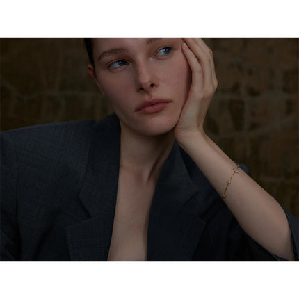 Yhpup Delicate Cubic Zirconia Flower Chain Thin Bracelet Bangle Stainless Steel Rust Proof Office Ladies Chic Jewelry New Gift