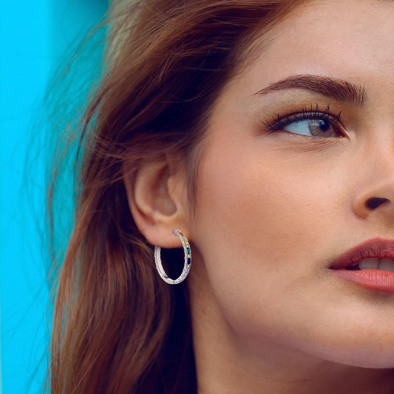 Genuine 925 Sterling Silver Love Feather Earrings Fit Original Charms Hoop  For Women girls Stud Earring Fine Jewelry Gifts