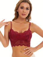 1 Piece Floral Lace Wireless Bras, Sexy Scallop Trim Double Straps Bra, Women's Lingerie & Underwear