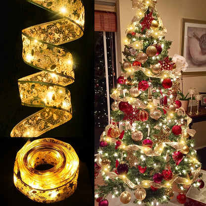 Christmas Decorations LED Ribbon Lights Christmas Tree Ornaments DIY Fairy Lights String Navidad Natal Home Decors New Year 2023