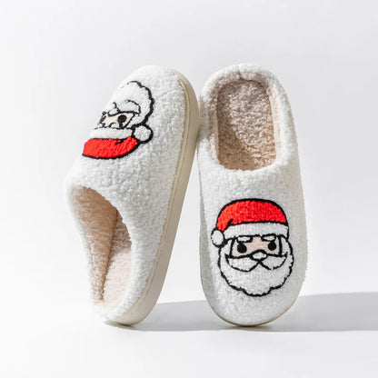 Christmas Home Warming Slippers for Women in Autumn and Winter Indoor Slip-Resistant Plush Home Shoes with Christmas Hat Unisex