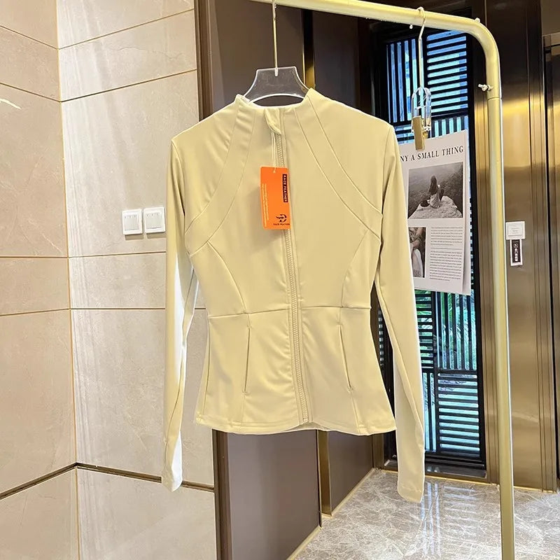 Women Sports Jacket Zip Fitness Yoga Shirt Workout Running Coats Warm Gym Long Sleeve Top Cardigan Slim Tight Jacket Activewear