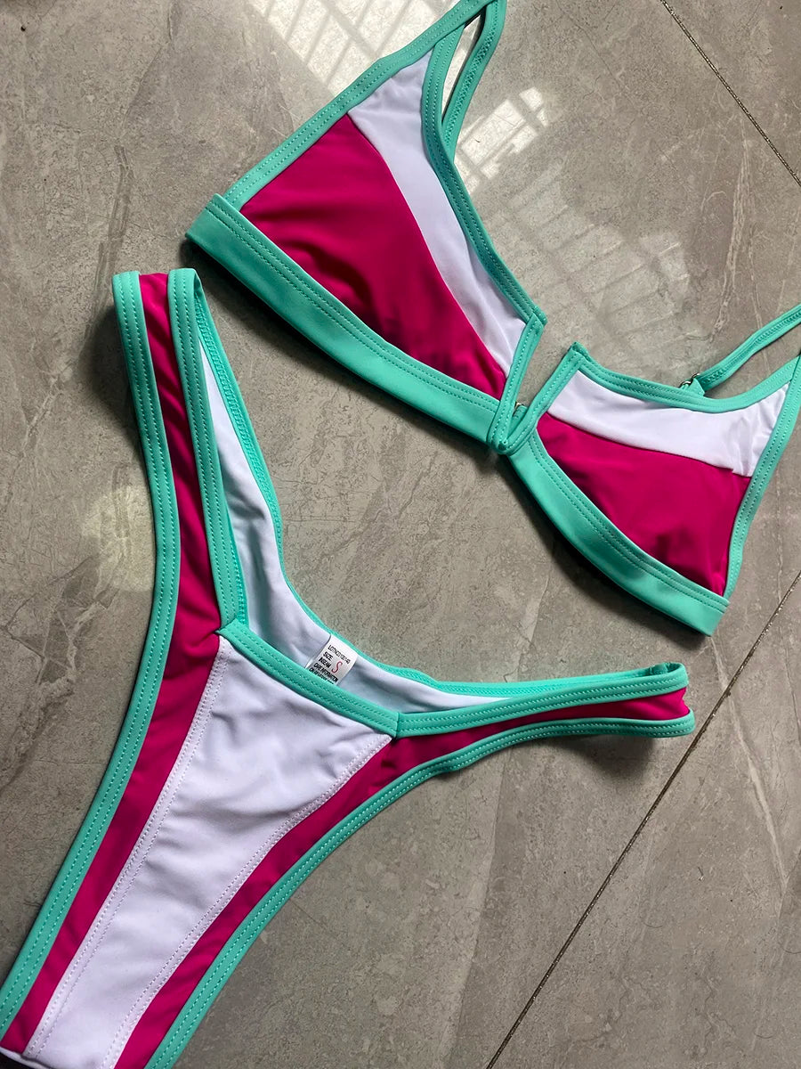 Splicing Denim V Shaped Thong Bikini Women Swimsuit Female Swimwear Two Pieces Bikini Set Bather Push Up Bathing Suit Swim Lady