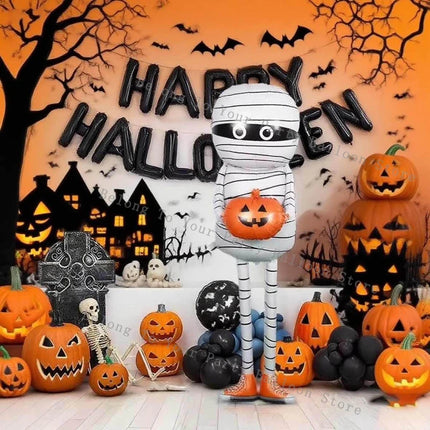 Halloween Mummy Holding Pumpkin Aluminum Foil Balloon Black Orange Prank for Halloween Party Decoration Horror Elements Ornament
