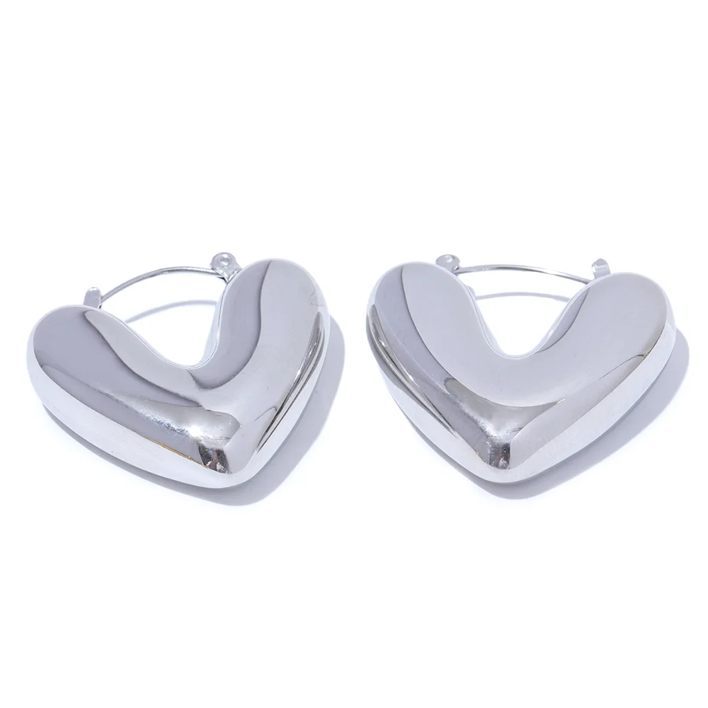 Yhpup Fat Fashion Stainless Steel Heart Chunky Hoop Earrings Charm Metal Texture Rust Proof Versatile Jewelry серьги тренд