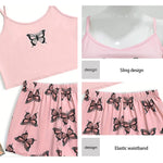 Two Piece Women's Suspender Printed Butterfly Round Neck Camouflage Top Paired with Shorts Women's Casual Pajama Set
