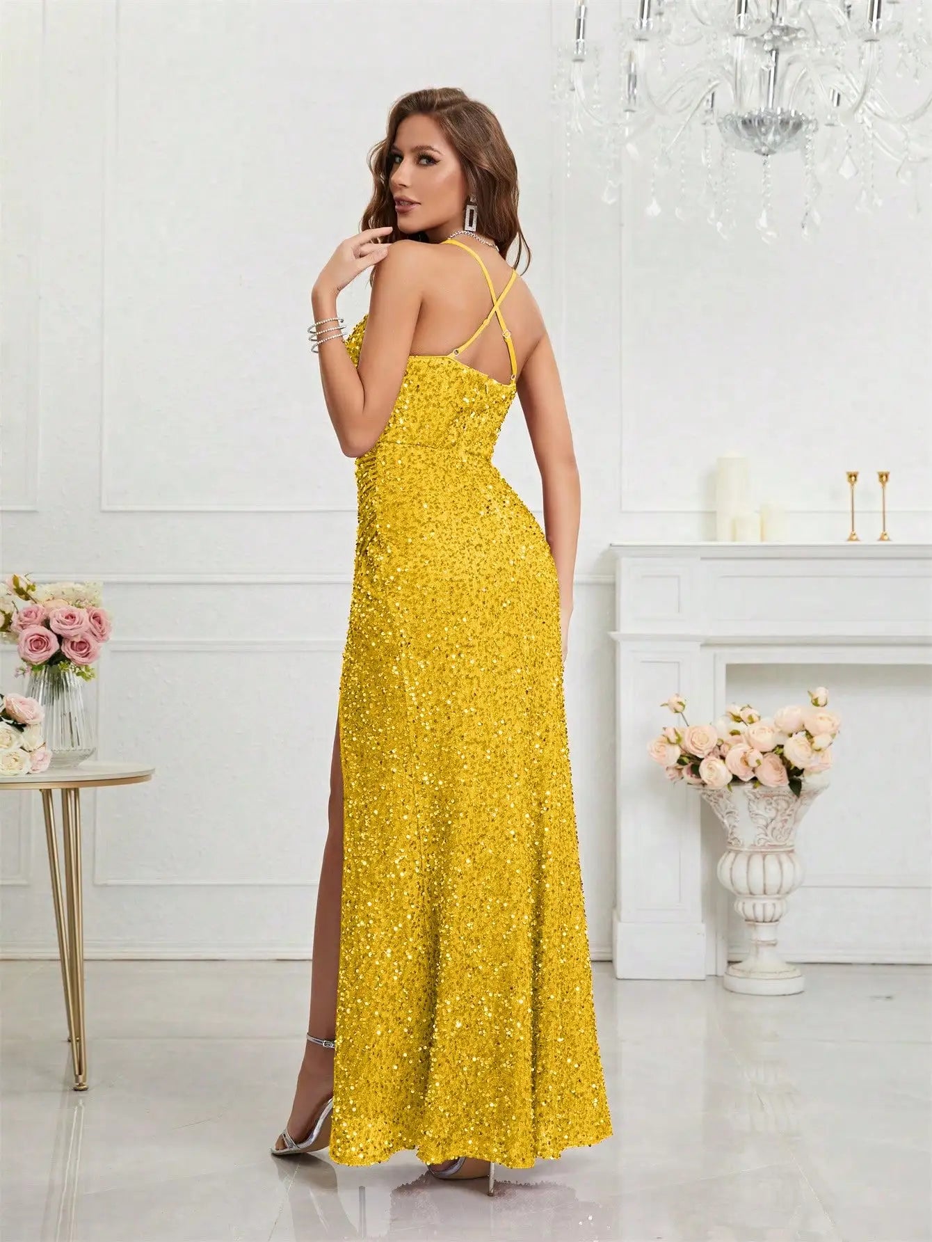 Unithorse Split Thigh Sequin Cami Women Dress