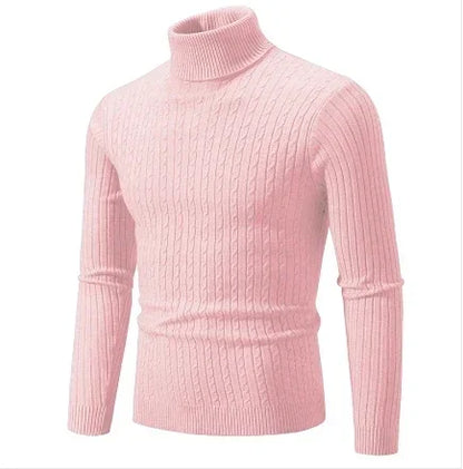 Men's High Neck Sweater Solid Color Pullover Knitted Warm Casual Turtleneck Sweatwear Woolen Mens Winter Outdoor Tops