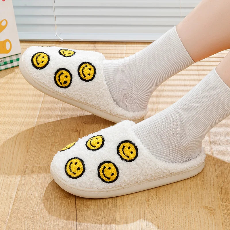 Little Cute Smile Face Slippers Houseshoes Women's House Smile Ladies Indoor Winter Fluffy Cozy Home Comfy Women Shoes