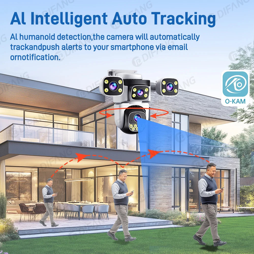 10K 20MP Four Screen Outdoor WiFi Cam PTZ 5X Zoom Night Vision Four Lens 10K Wireless CCTV Surveillance Cam Security Protection