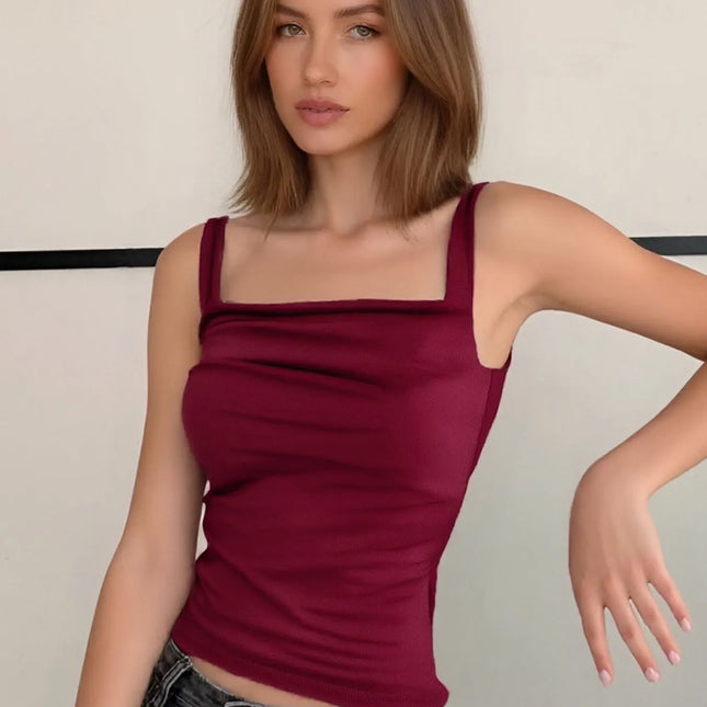 New Women Tank Tops Summer Solid Sexy Backless Streetwear Casual Slim Sleeveless Camisole Fashion Folds Tank Tops Lady Clothing