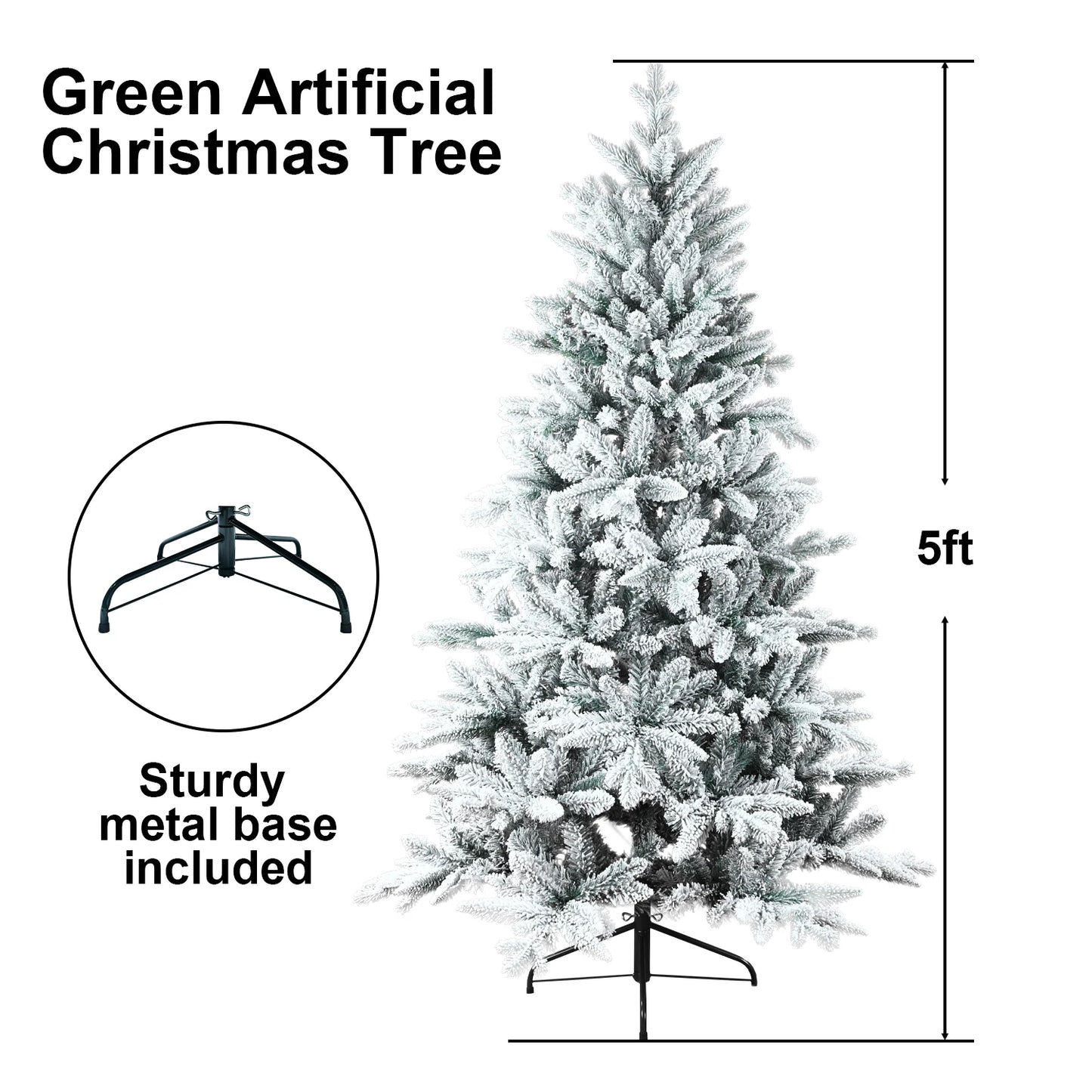 5FT/7FT Artificial Christmas Tree Holiday Decoration Flocked Xmas Tree with Sturdy Metal Stand Auto-Spread/Close up