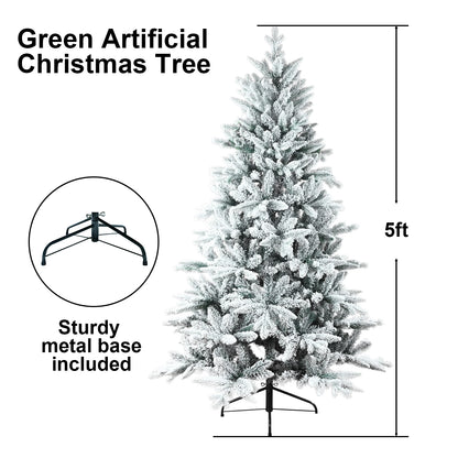 5FT/7FT Artificial Christmas Tree Holiday Decoration Flocked Xmas Tree with Sturdy Metal Stand Auto-Spread/Close up