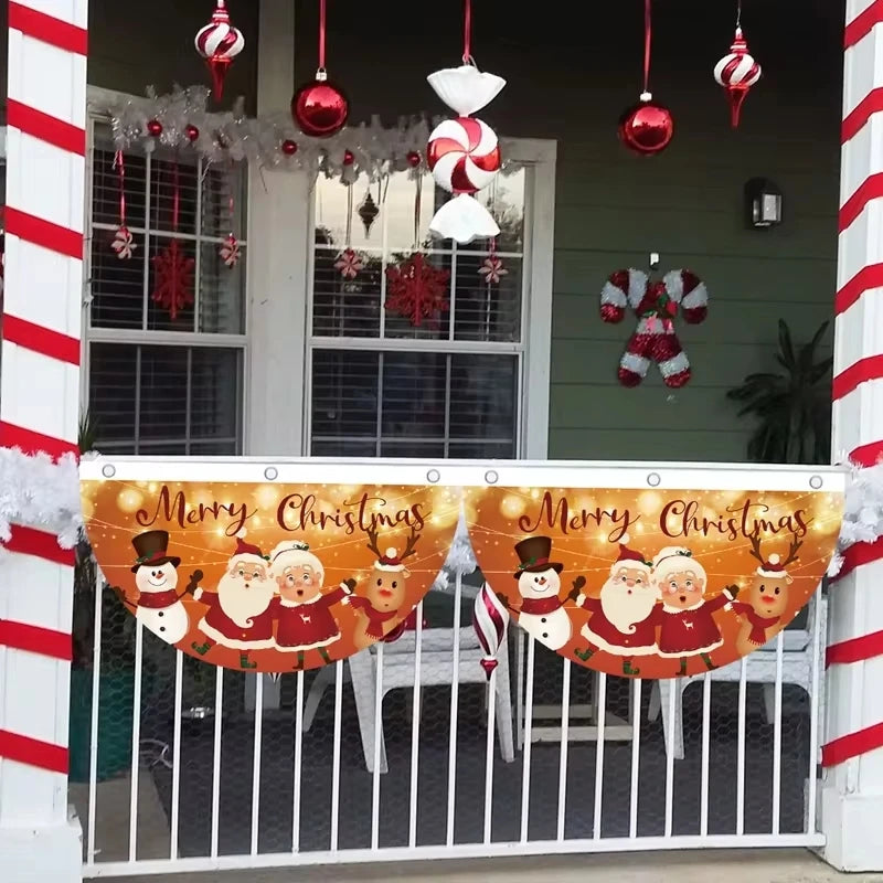 Christmas Fan-shaped Flag Banner Christmas Decoration for Home 2024 Christmas Ornament Xmas Navidad Noel Gift New Year 2025