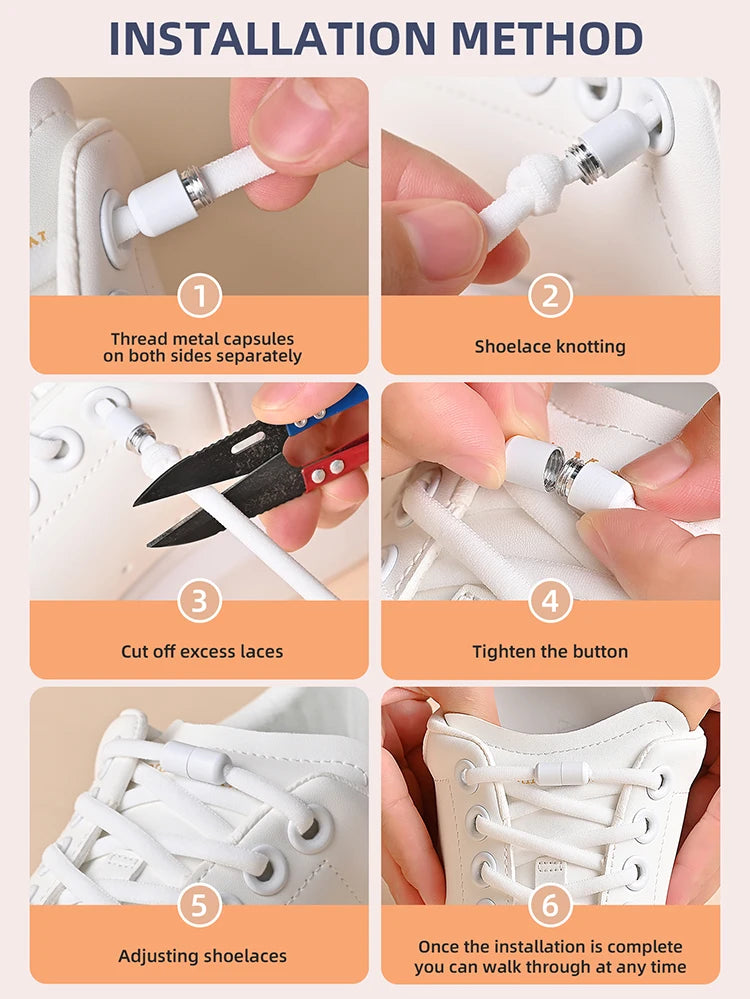 Elastic No Tie Shoelaces Semicircle Shoe Laces For Kids and Adult Sneakers Shoelace Quick Lazy Metal Lock Laces Shoe Strings