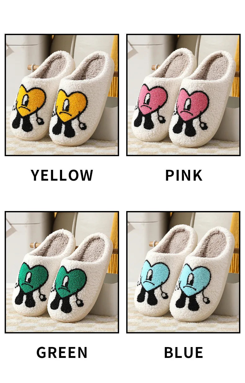 Winter Home Warm Women Slippers House Girl Fur Cute Bad Bunny Love Cushion Slides Bedroom Ladies Cotton Female Plush Shoes