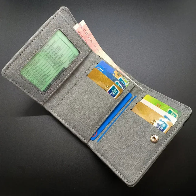 Men's Fashion Short Canvas Wallet Contrasting Colors Small Three Folded Purse Card Coin Small Change Bags