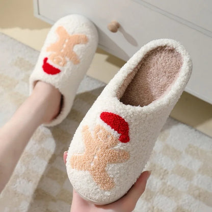 Christmas Elk Cotton Slippers For Women Men Winter Cute Cartoon Slippers Indoor Non Slip Couple Floor Slides Home Plush Shoes
