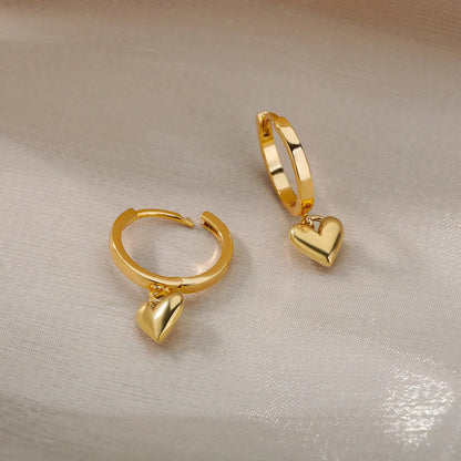 Stainless Steel Earring for Women Heart Zircon Gold Color Hoop Earrings Vintage Waterproof Ear Piercing Jewelry Accessories Gift