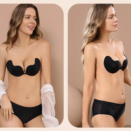 Invisible Push Up Bra for Women Backless Strapless Bra Seamless Front Closure Bralette Underwear Silicone Self-Adhesive Bra Pads