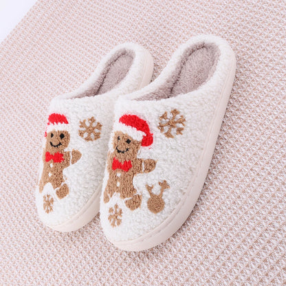 Christmas Gingerbread Home Slippers Women Man Slippers Fluffy Comfortable Cute Autumn Winter Warm Plush Slippers Cotton Slippers