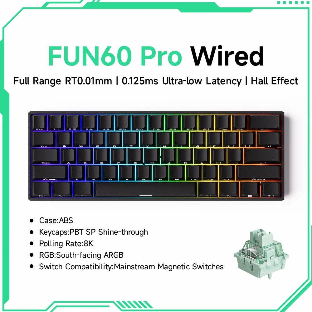 Mechanical Keyboard Magnetic Switch 60% Gaming Keyboards Rapid Trigger 0.01mm 8K ARGB HE/TMR Custom Keyboard