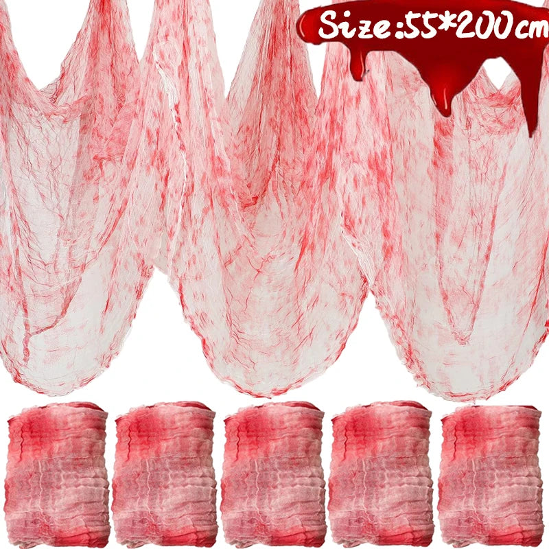 Halloween Bloody Creepy Gauze Cloth Large Black Gauze Spooky Blood Fabric Cloth for Halloween Party Home Outdoor Yard Decoration