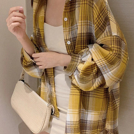Plaid Shirt Women Autumn Long Sleeve Top Female Vintage Fashion Single Breasted Blouse Ladies Preppy Style Loose Check Shirts