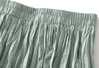 UCXQ Simple Luxury Multi Solid Colors Pleated Skirt For Women's Large Hem Folds A-line Skirts Female 2024 Spring Autumn 23A7004