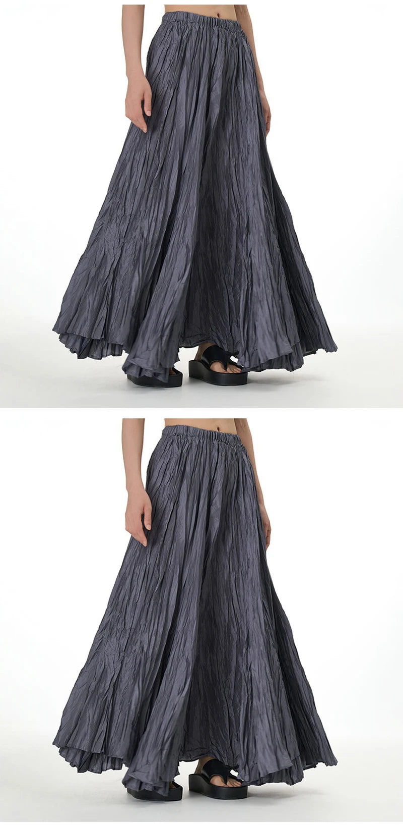 Casual Womens Solid A-Line Long Skirt Tulle High Waist Pleated Y2K Skirt Elegant Ladies Wild Dating Maxi Skirts Drop Streetwear