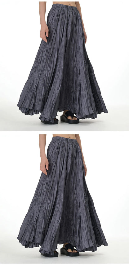 Casual Womens Solid A-Line Long Skirt Tulle High Waist Pleated Y2K Skirt Elegant Ladies Wild Dating Maxi Skirts Drop Streetwear