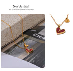Yhpup Red Enamel White Natural Shell Stainless Steel Heart Pendant Necklace Trendy Exquisite Jewelry Attractive Accessories