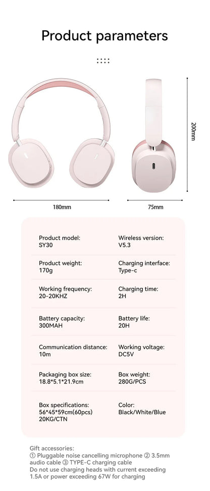 Xiaomi SY30 Wireless Bluetooth Earphones Headset Head Mounted Noise Stereo Cancelling Earphones Sports With Mic Music Headphones