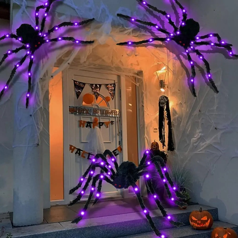 8 Modes Halloween Spider Web Lights Glow Waterproof LED Spider Net Triangle Hanging Scary Giant Spider Party