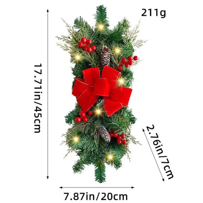Christmas Wreath Door Decoration LED Staircase Red Rattan Bow Door Wreath Pine Cone Decoration Christmas Wreath Home Decor